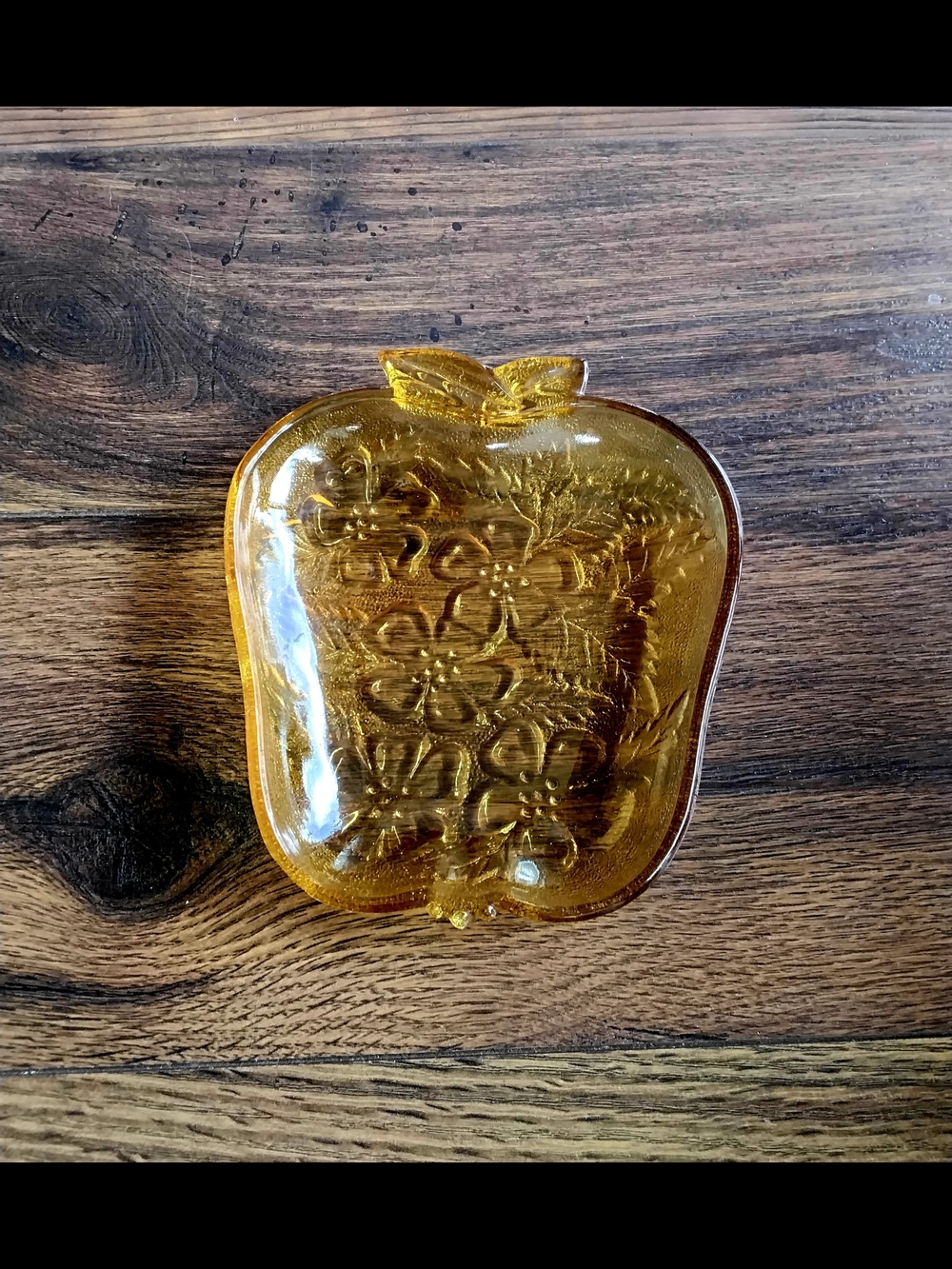 Vintage Hazel Atlas Amber Glass Apple Trinket Dish